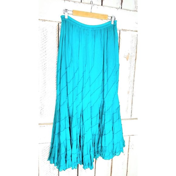 Vintage blue sheer rayon tiered ruffle maxi skirt - Picture 4 of 4